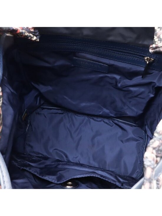 Chanel Tweed Print Chain Shoulder Rucksack Sac Backpack Nylon Blue main image 4